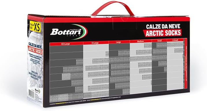 Bottari Calze da Neve Omologate Italia EN 16662-1:2020 Arctic Socks, 2 Catene da neve in tessuto, Nero, Catene da Neve Tessili (Misure per Pneumatici Dettagliate all'Interno)