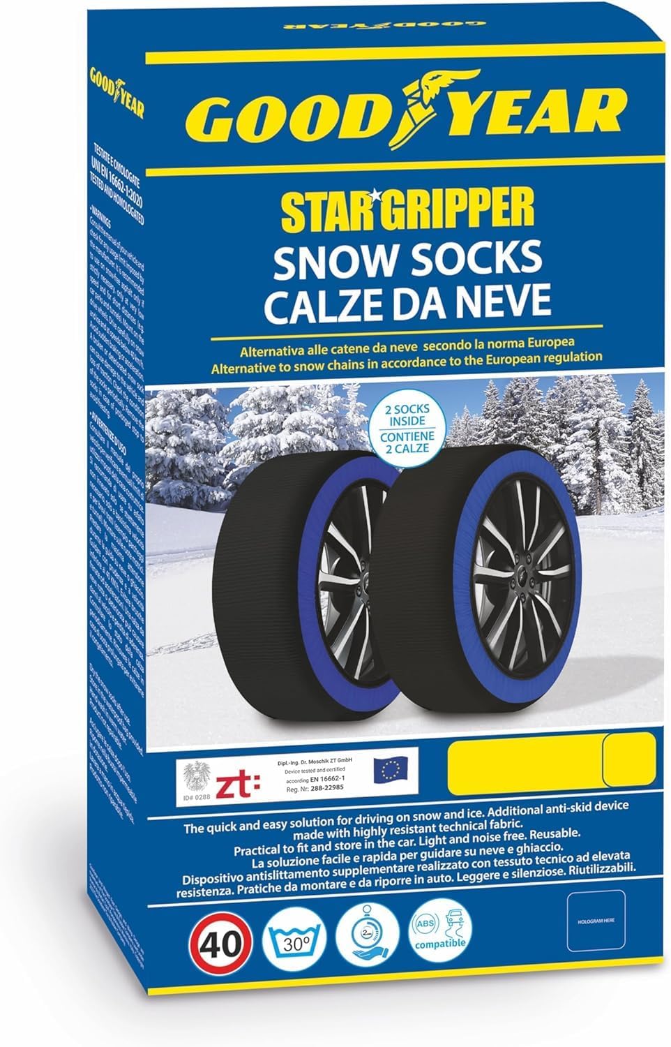 Goodyear Calze da Neve Omologate Italia EN 16662-1:2020 Star Gripper 2 Catene da Neve in Tessuto per Auto, Snow Sock (Misure per Pneumatici Dettagliate all'Interno)