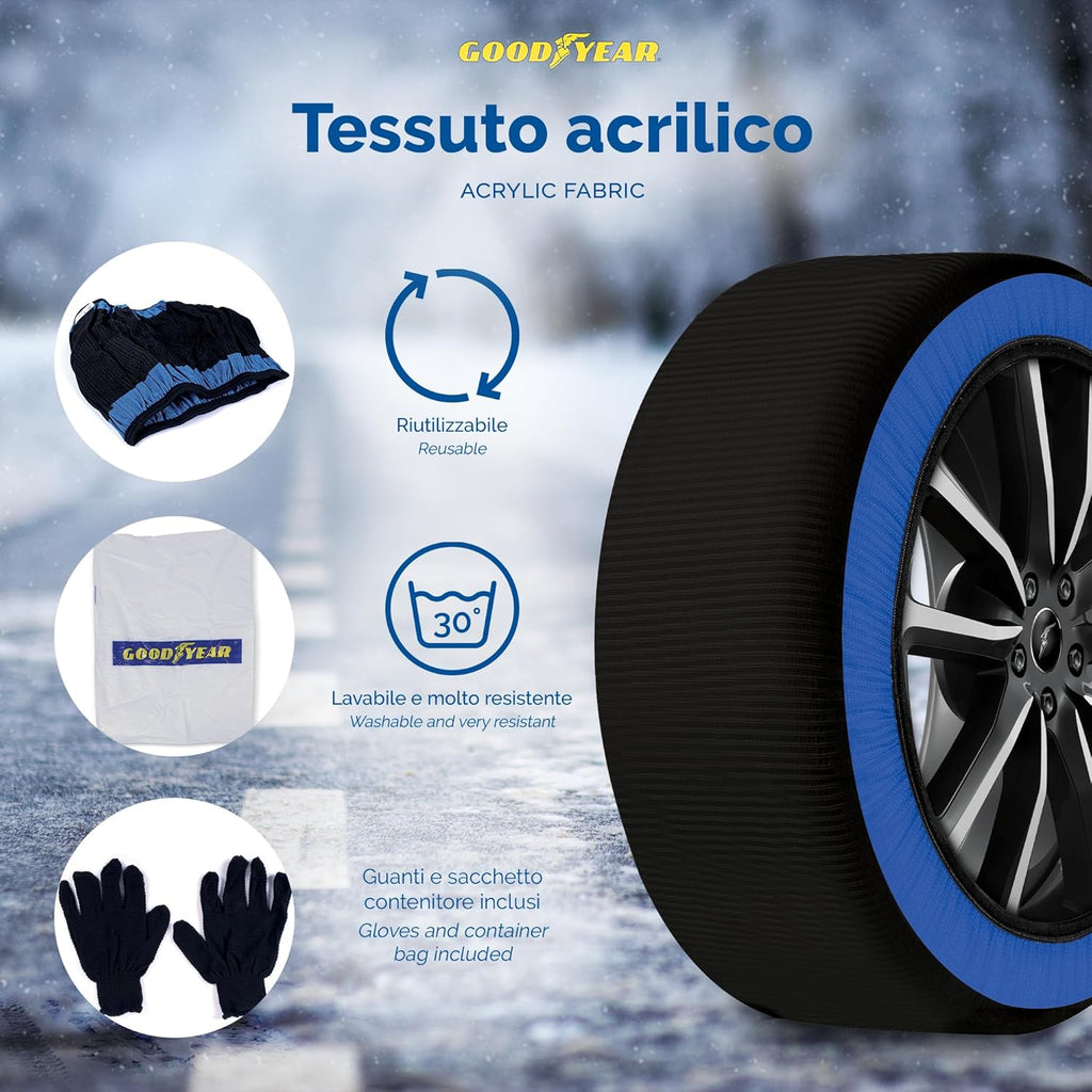 Goodyear Calze da Neve Omologate Italia EN 16662-1:2020 Star Gripper 2 Catene da Neve in Tessuto per Auto, Snow Sock (Misure per Pneumatici Dettagliate all'Interno)