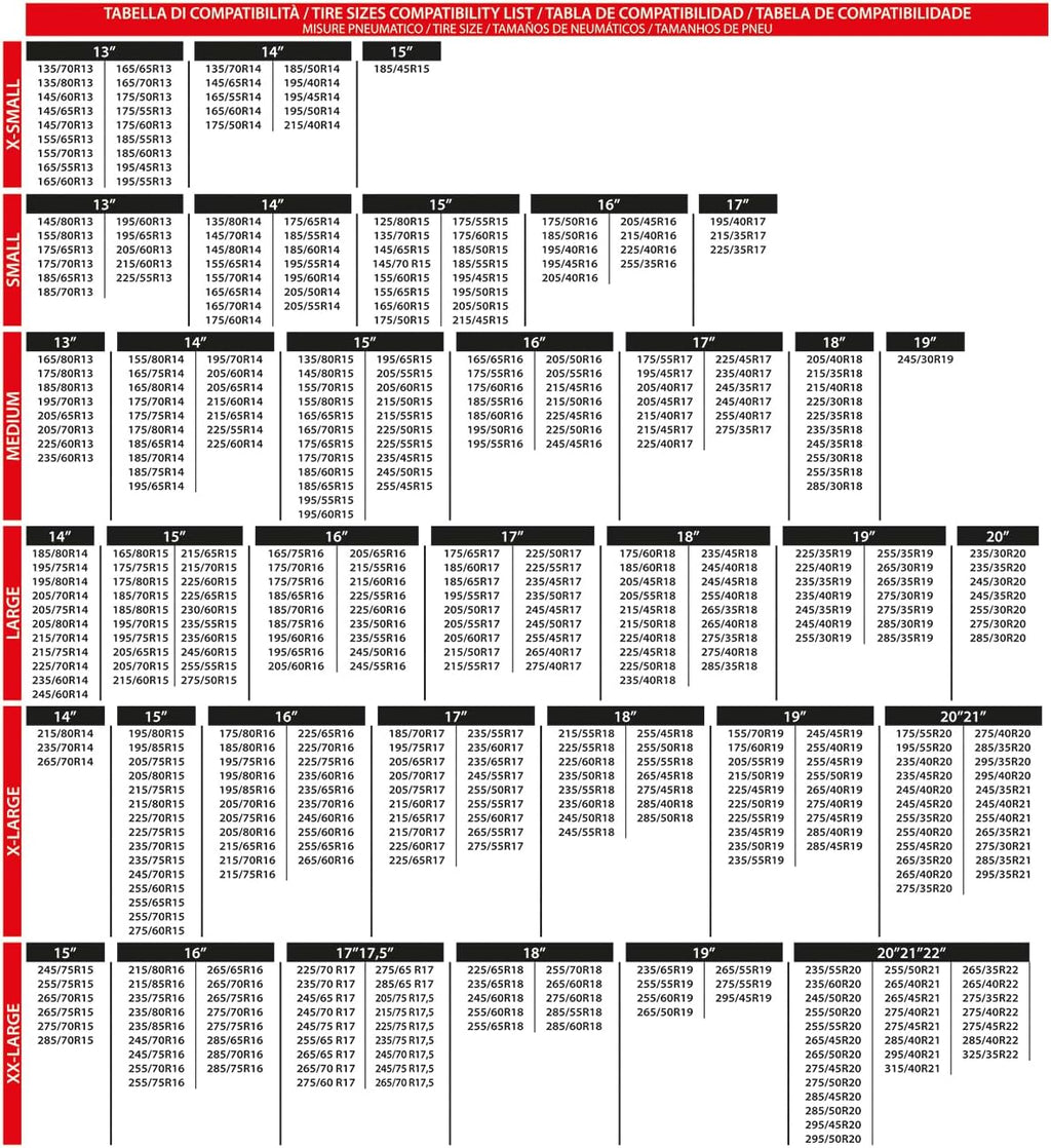 Bottari Calze da Neve Omologate Italia EN 16662-1:2020 Arctic Socks, 2 Catene da neve in tessuto, Nero, Catene da Neve Tessili (Misure per Pneumatici Dettagliate all'Interno)