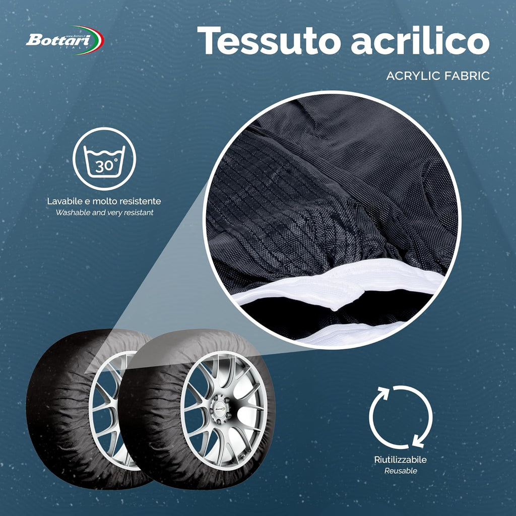 Bottari Calze da Neve Omologate Italia EN 16662-1:2020 Arctic Socks, 2 Catene da neve in tessuto, Nero, Catene da Neve Tessili (Misure per Pneumatici Dettagliate all'Interno)