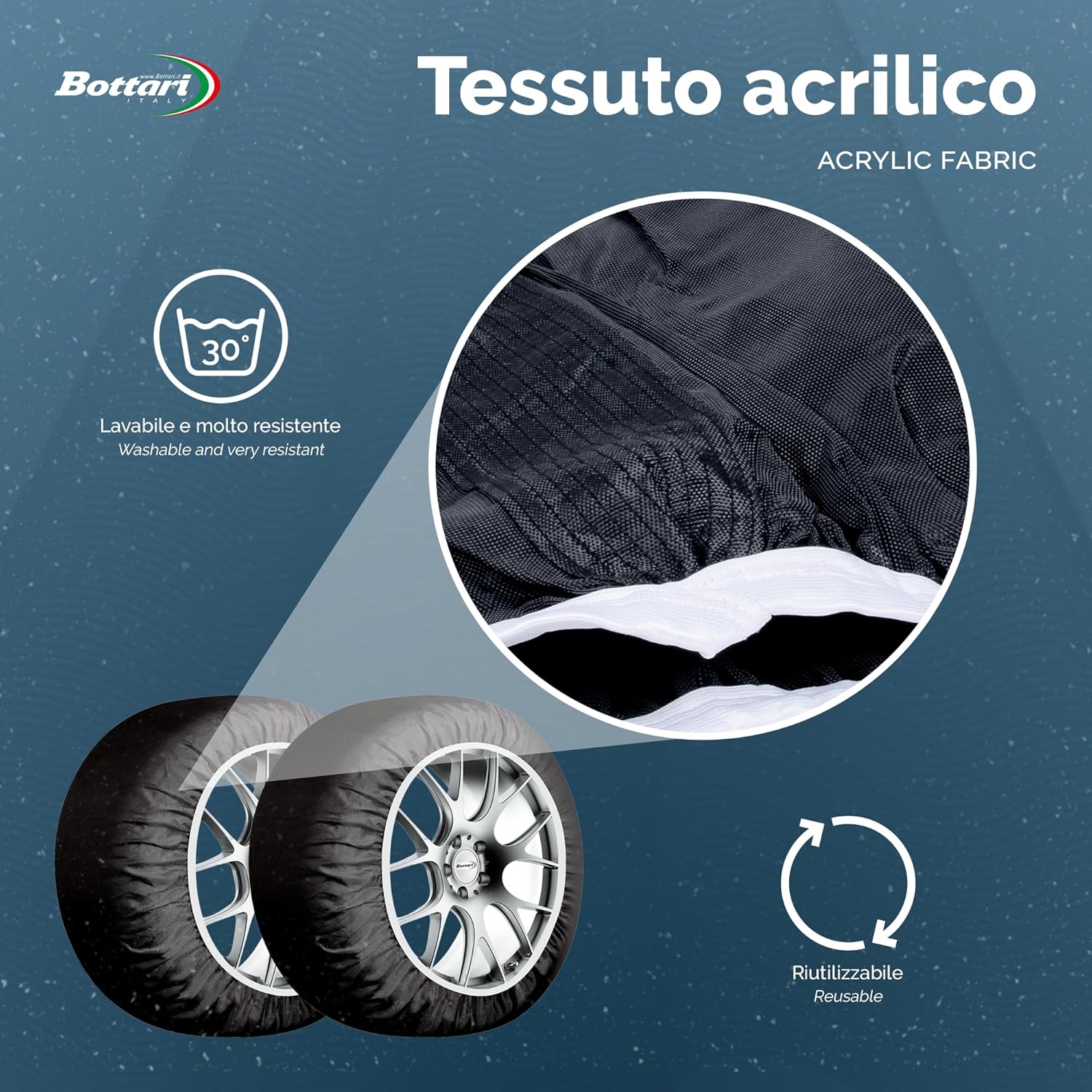 Bottari Calze da Neve Omologate Italia EN 16662-1:2020 Arctic Socks, 2 Catene da neve in tessuto, Nero, Catene da Neve Tessili (Misure per Pneumatici Dettagliate all'Interno)