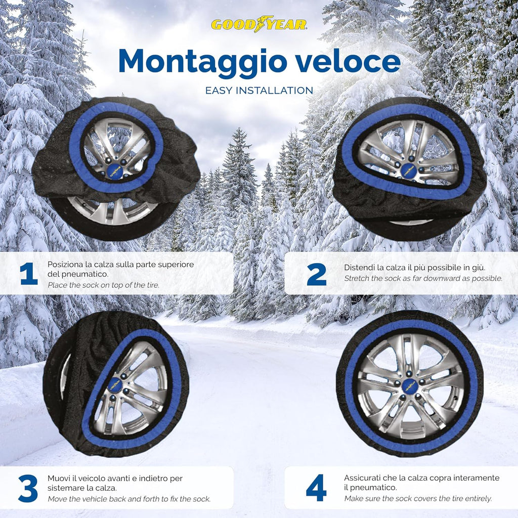 Goodyear Calze da Neve Omologate Italia EN 16662-1:2020 Star Gripper 2 Catene da Neve in Tessuto per Auto, Snow Sock (Misure per Pneumatici Dettagliate all'Interno)