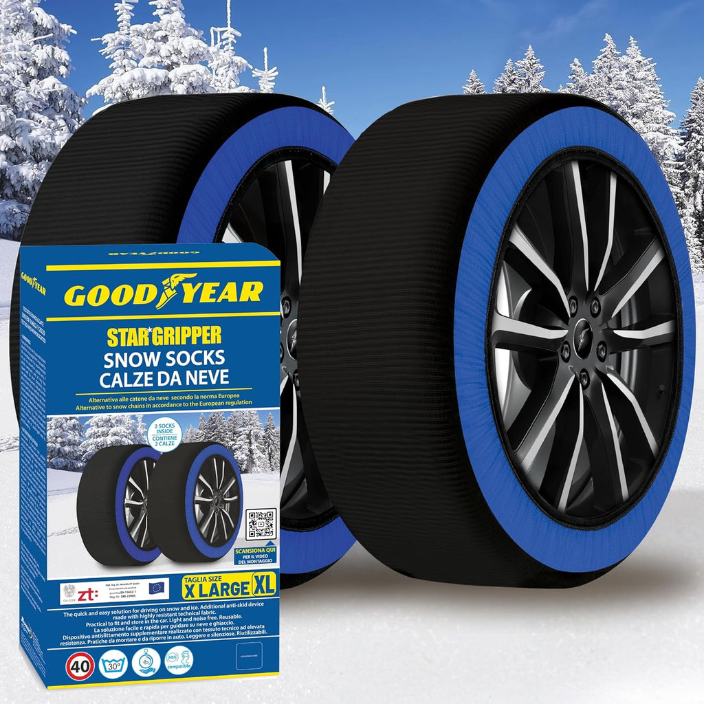 Goodyear Calze da Neve Omologate Italia EN 16662-1:2020 Star Gripper 2 Catene da Neve in Tessuto per Auto, Snow Sock (Misure per Pneumatici Dettagliate all'Interno)
