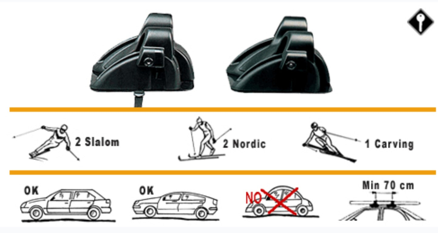 Portasci Magnetico Universale 2 Paia di Sci Con Antifurto