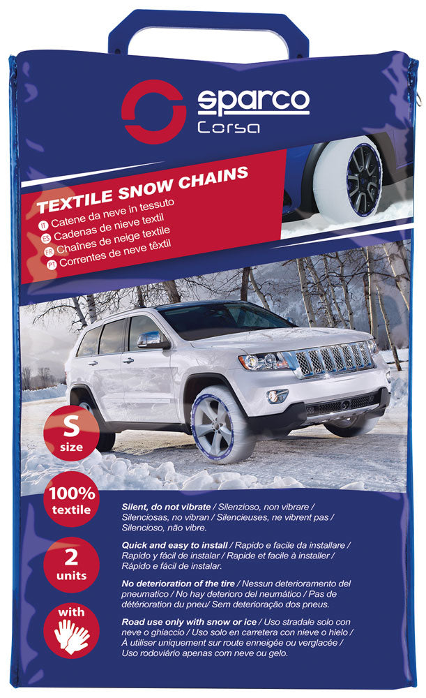 Sparco Calze da Neve Omologate Italia EN 16662-1:2020 Snow Chains 2 Catene da Neve in Tessuto per Auto, Snow Sock (Misure per Pneumatici Dettagliate all'Interno)